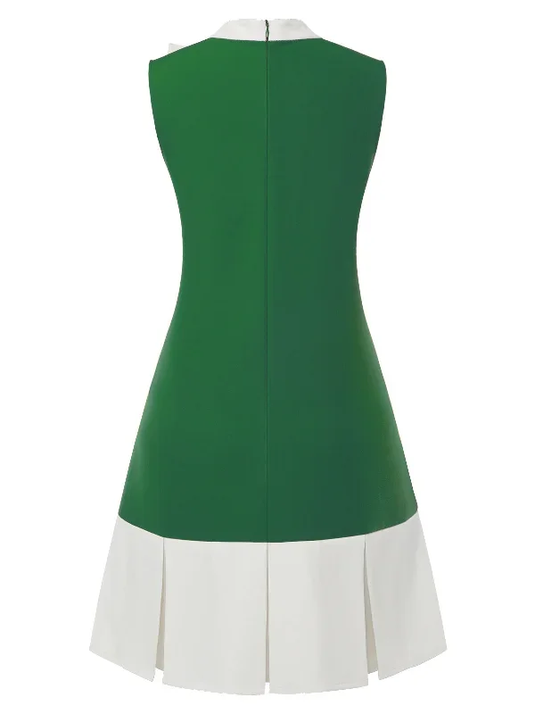 green-1960s-crew-bowknot-sleeveless-dress