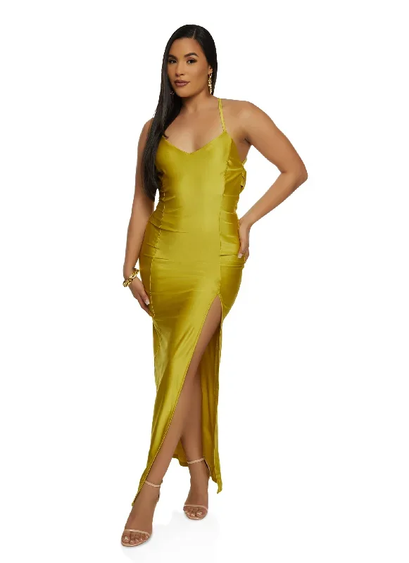 Spandex Criss Cross Side Slit Maxi Dress