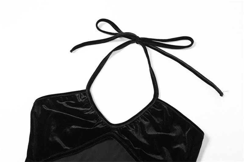 halter-velvet-solid-drawstring-hollow-out-backless-mini-dress