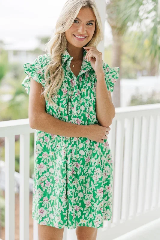 Happy To See You Green Floral Babydoll Dress