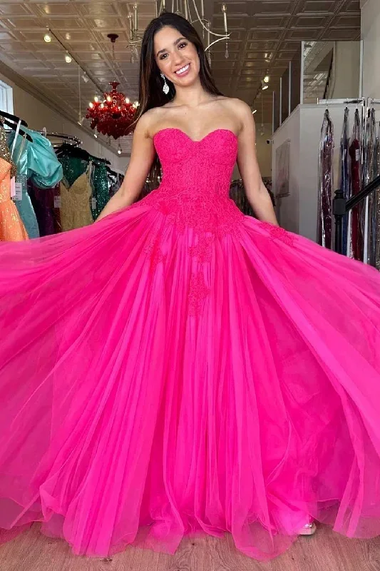 hot-pink-tulle-lace-strapless-a-line-long-prom-dress