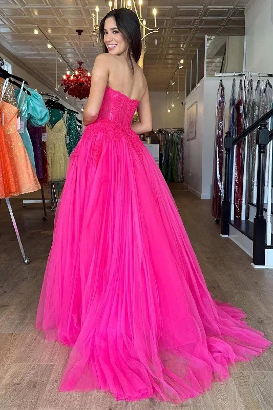 hot-pink-tulle-lace-strapless-a-line-long-prom-dress