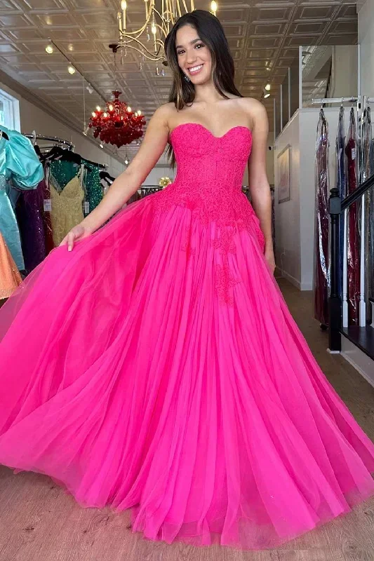 hot-pink-tulle-lace-strapless-a-line-long-prom-dress