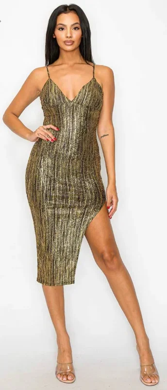 Laura GLAM STRIPED GLITTER SWEETHEART SLEEVELESS SLITTED MINI DRESS