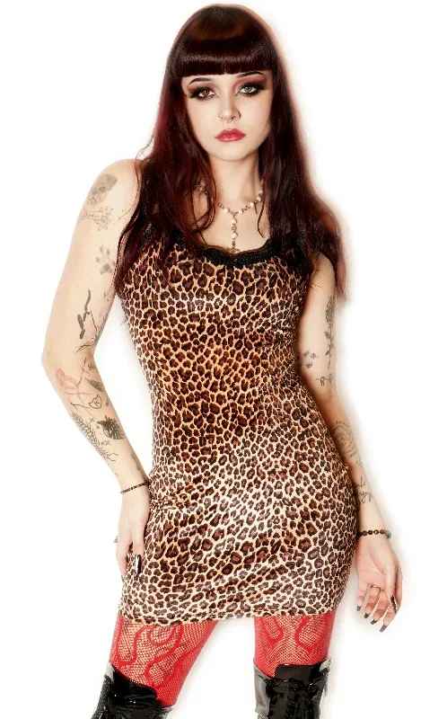 Leopard Velvet Lace Strap Dress