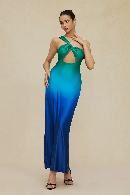 Ombre Cut Out One Shoulder Maxi Dress