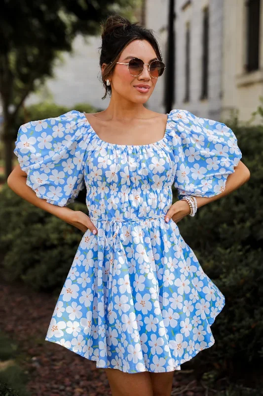 Memorable Poise Blue Floral Mini Dress