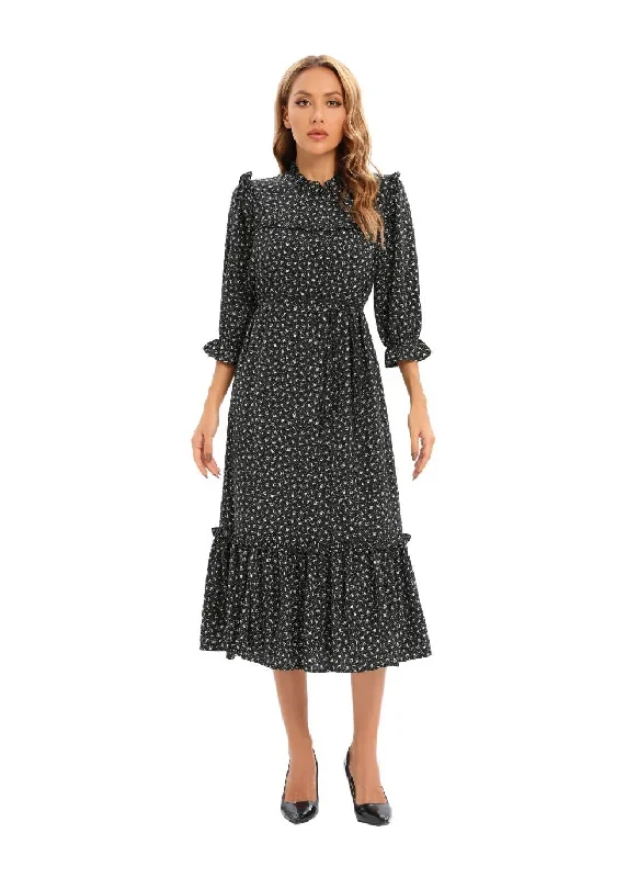 Midi Print Dress with 3/4 Sleeves