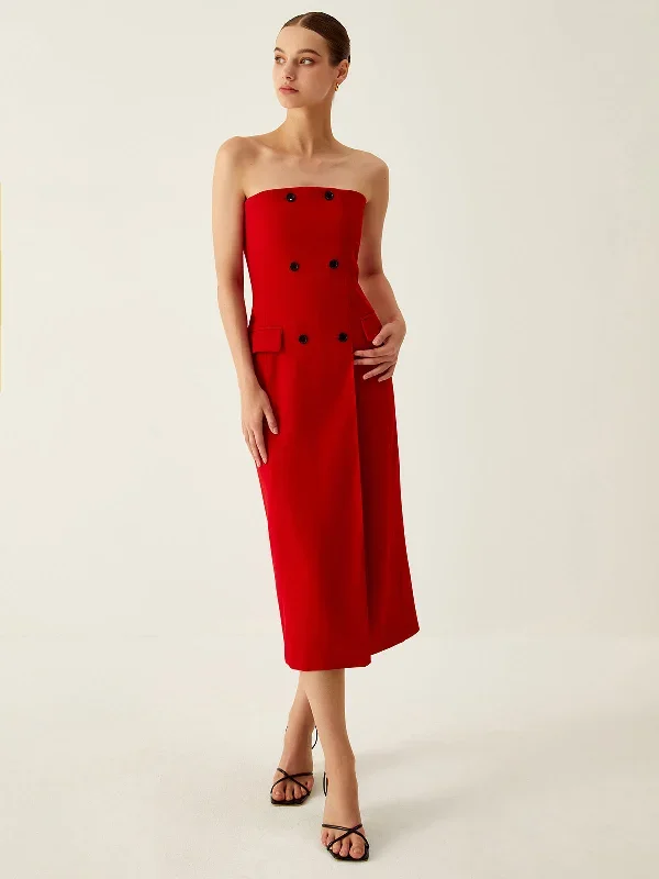 multi-button-off-shoulder-split-midi-dress