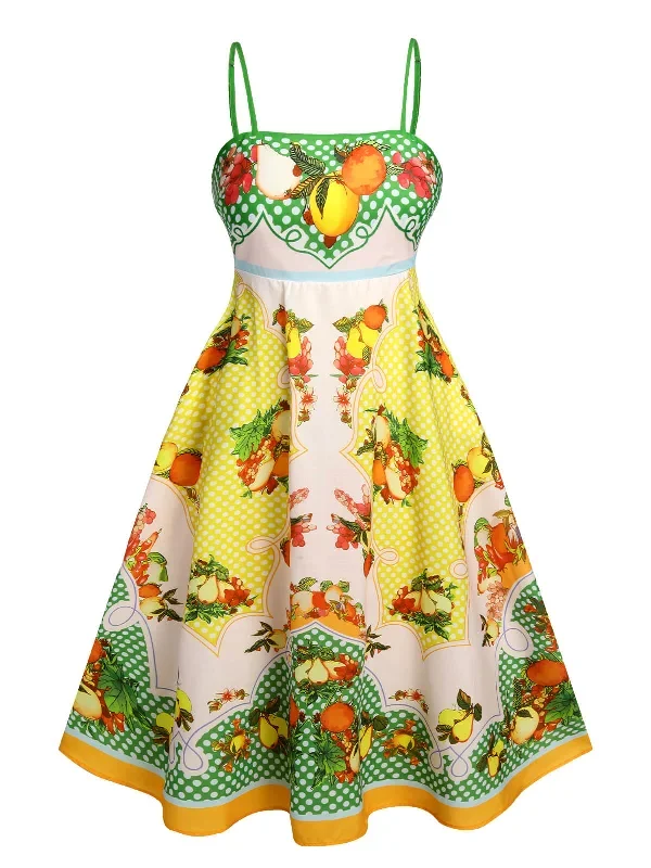 Multicolor 1940s Lemonis Print Midi Dress