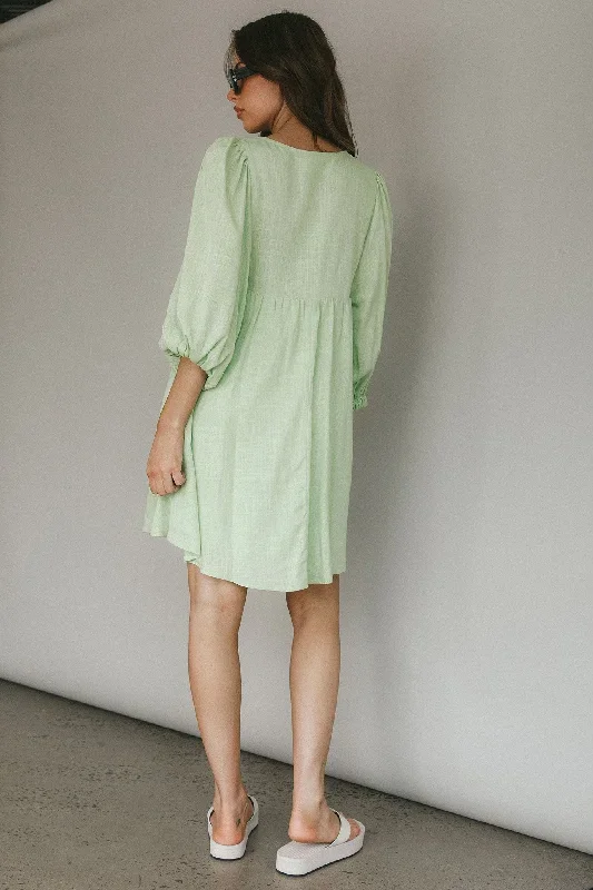 new-haven-puff-sleeve-swing-dress-lime