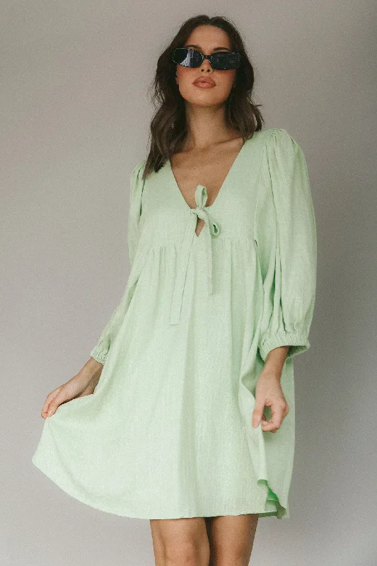 new-haven-puff-sleeve-swing-dress-lime