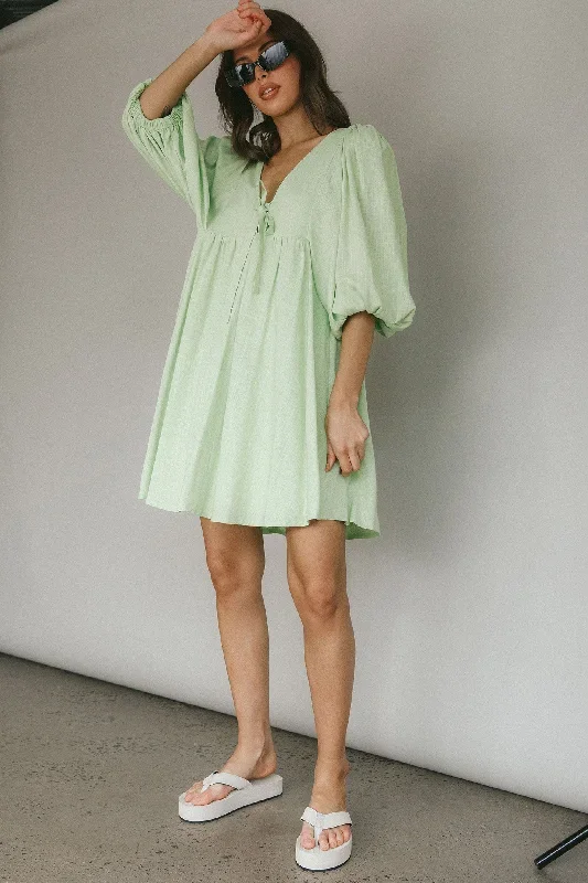 new-haven-puff-sleeve-swing-dress-lime