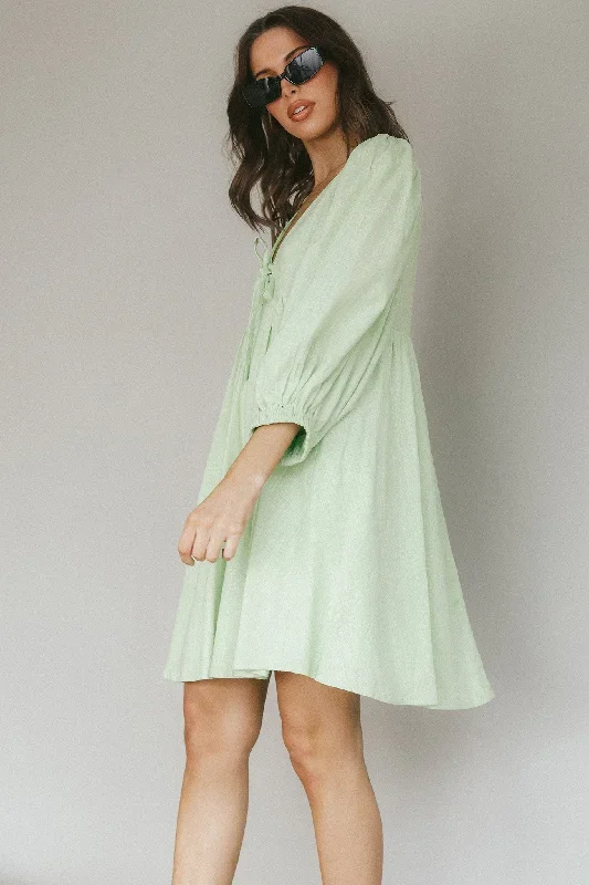 new-haven-puff-sleeve-swing-dress-lime