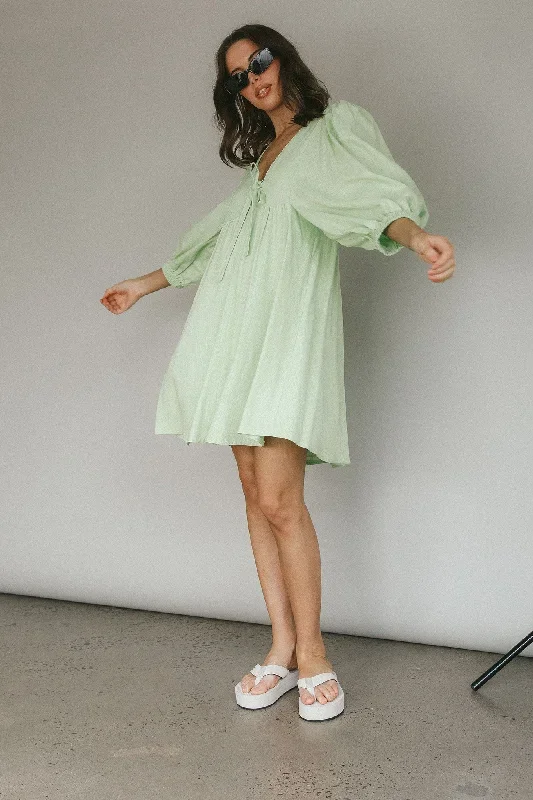 new-haven-puff-sleeve-swing-dress-lime