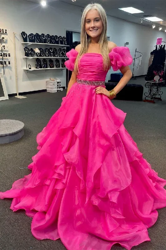 off-the-shoulder-red-balloon-sleeves-ruffle-layered-prom-dress