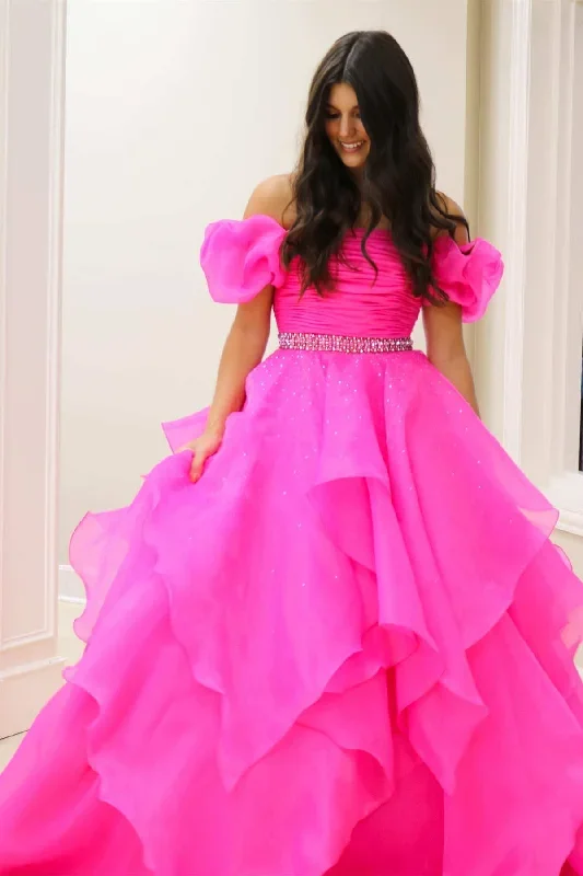 off-the-shoulder-red-balloon-sleeves-ruffle-layered-prom-dress