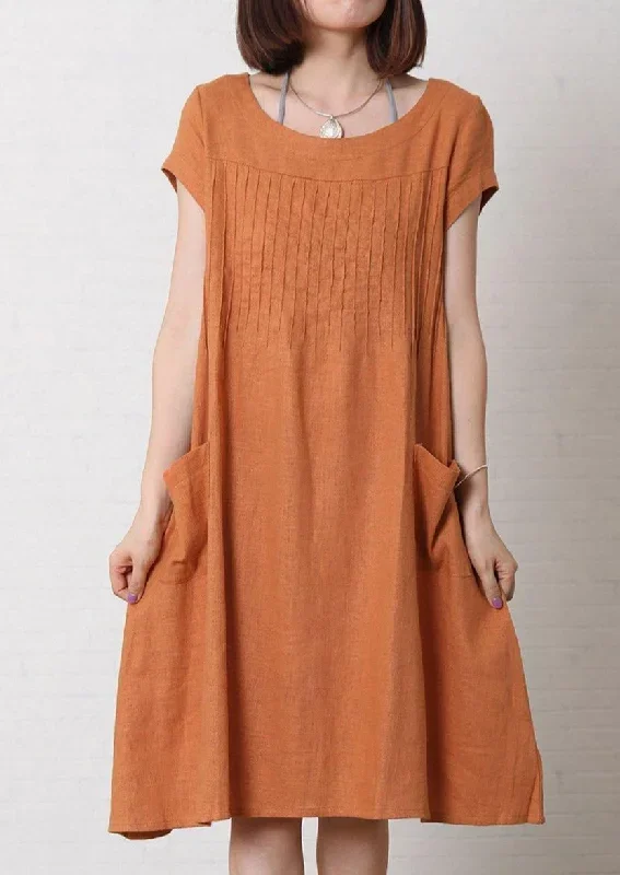 Orange linen dress plus size summer maxi dress cotton sundress