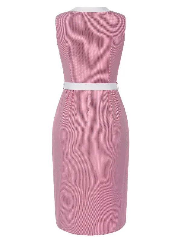 pink-1960s-round-neck-stripes-belted-sleeveless-dress