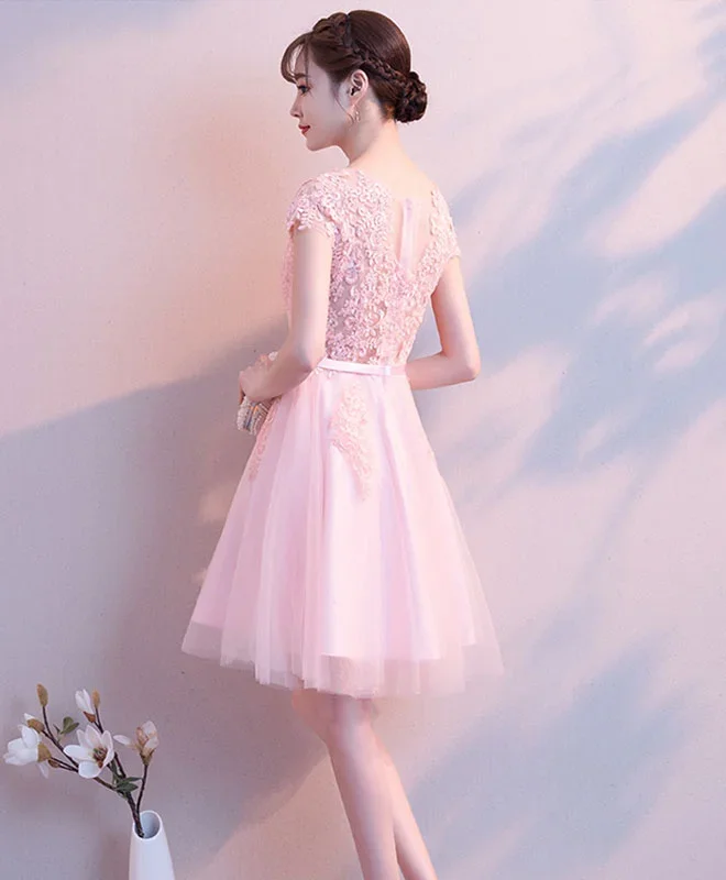 pink-round-neck-tulle-lace-short-prom-dress-pink-cocktail-dress