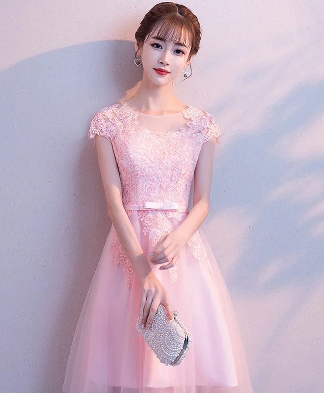 pink-round-neck-tulle-lace-short-prom-dress-pink-cocktail-dress