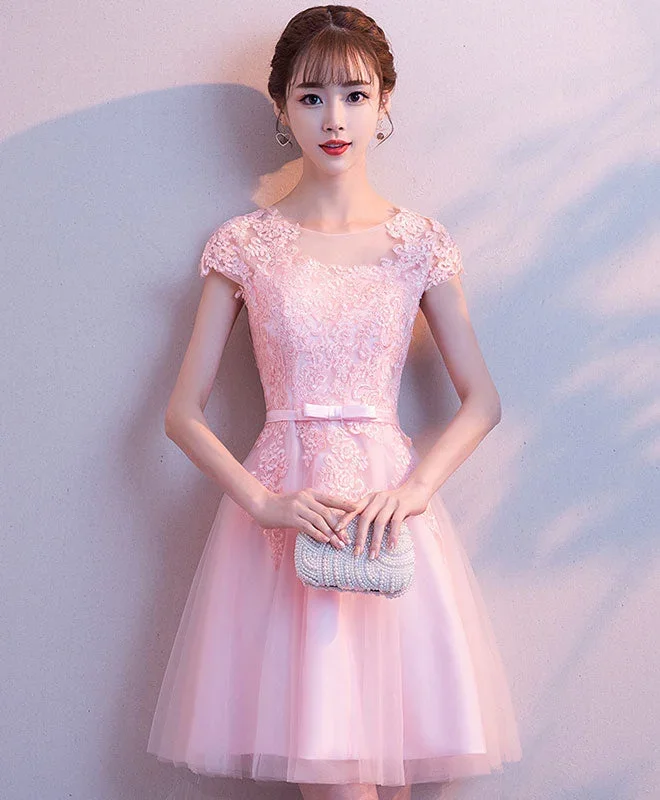 pink-round-neck-tulle-lace-short-prom-dress-pink-cocktail-dress