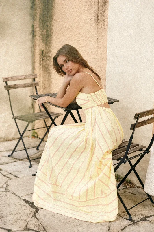 Pixie Maxi Dress - Yellow Pink Stripe