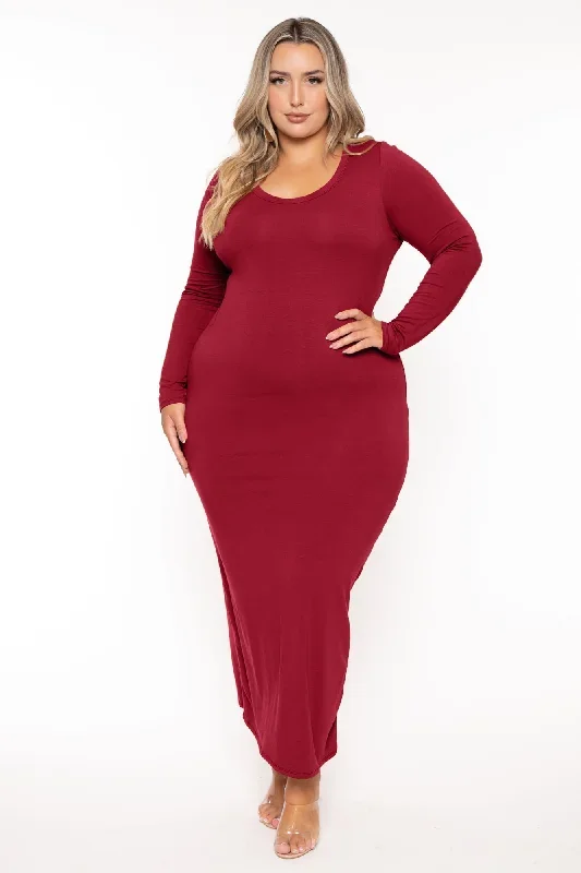 Plus Size Carlette Bodycon Maxi  Dress -Burgundy