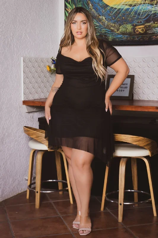 Plus Size Demira  Mesh Flare Dress- Black