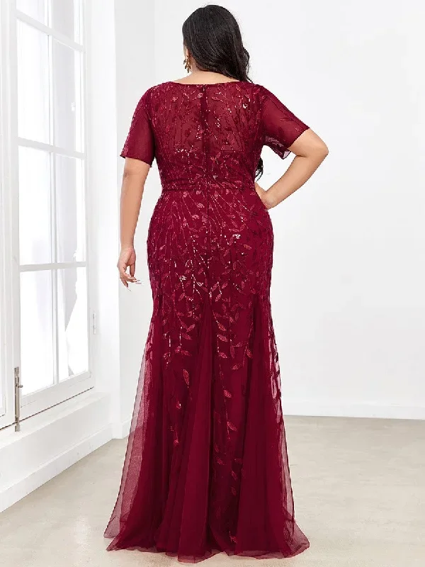 plus-size-floral-sequin-print-fishtail-tulle-dresses-ezp7707