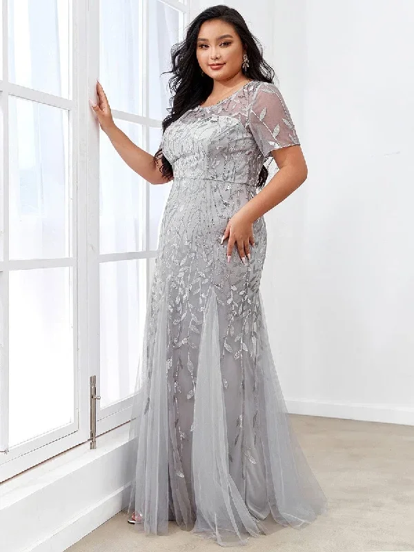 plus-size-floral-sequin-print-fishtail-tulle-dresses-ezp7707