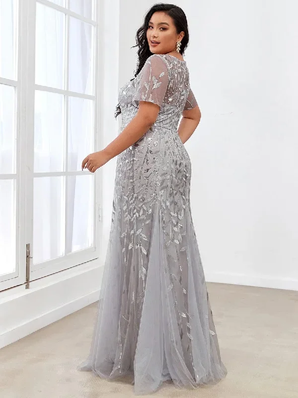 plus-size-floral-sequin-print-fishtail-tulle-dresses-ezp7707