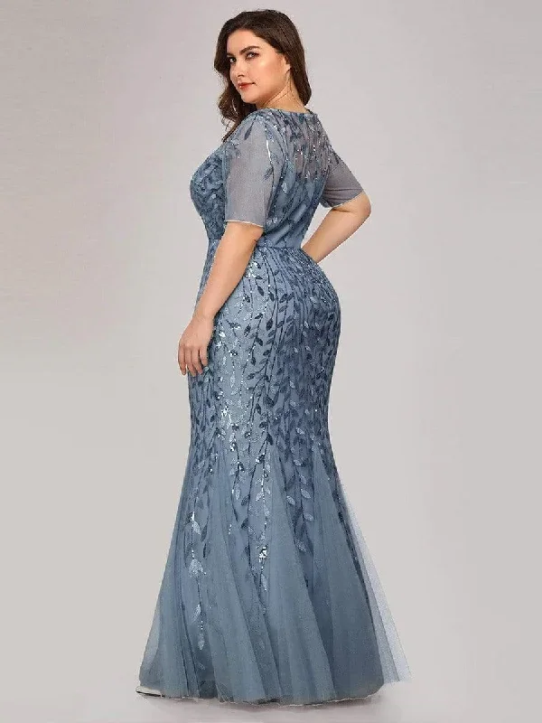 plus-size-floral-sequin-print-fishtail-tulle-dresses-ezp7707