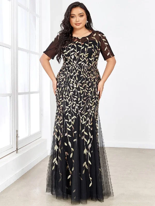 plus-size-floral-sequin-print-fishtail-tulle-dresses-ezp7707