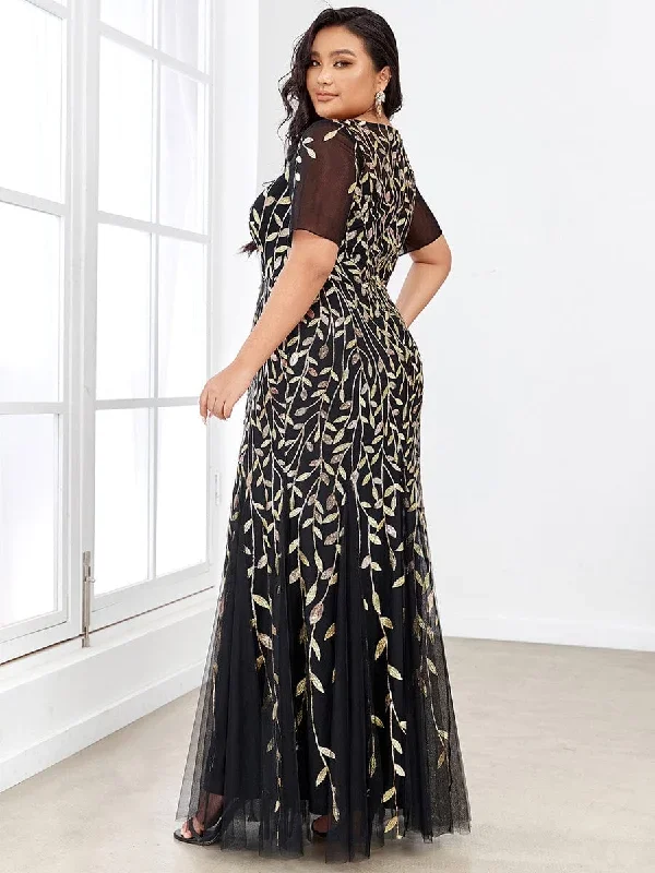 plus-size-floral-sequin-print-fishtail-tulle-dresses-ezp7707