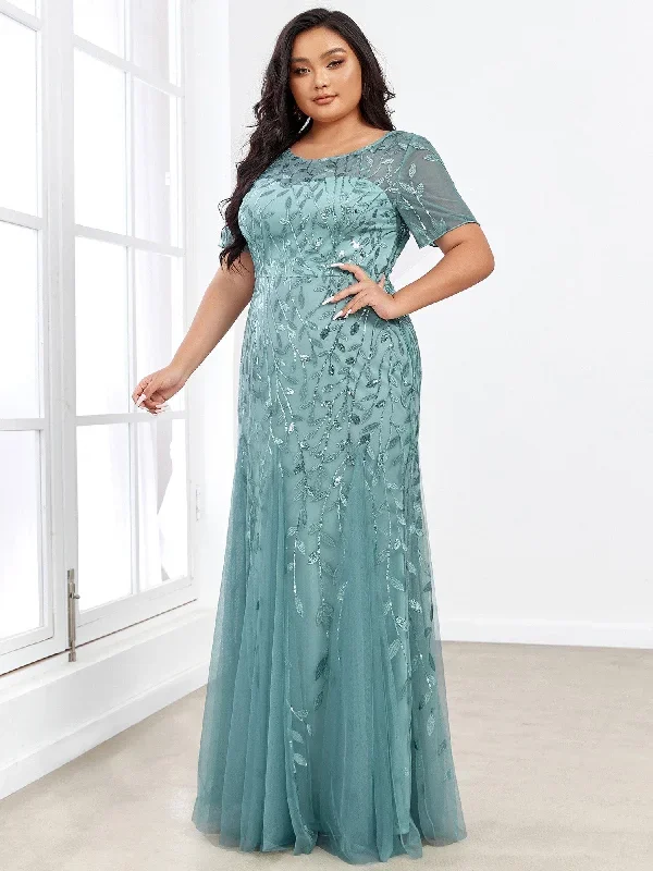 plus-size-floral-sequin-print-fishtail-tulle-dresses-ezp7707