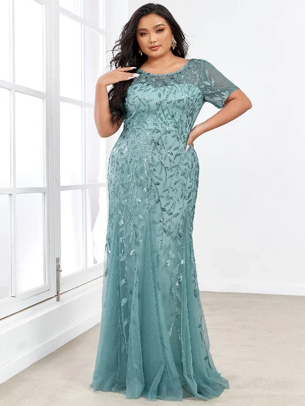 plus-size-floral-sequin-print-fishtail-tulle-dresses-ezp7707