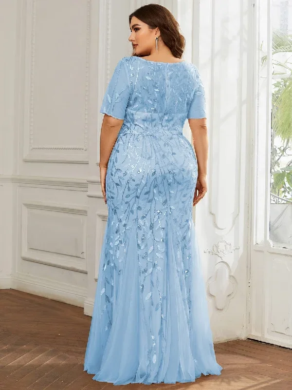 plus-size-floral-sequin-print-fishtail-tulle-dresses-ezp7707