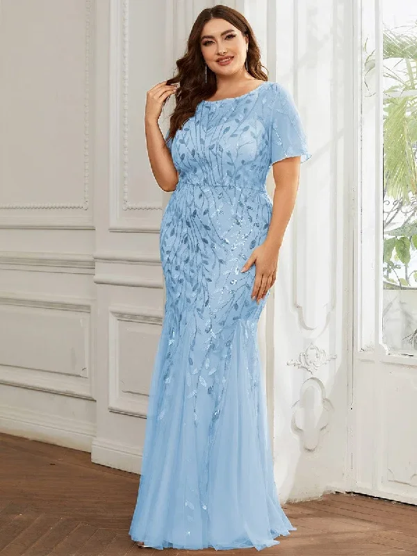 plus-size-floral-sequin-print-fishtail-tulle-dresses-ezp7707