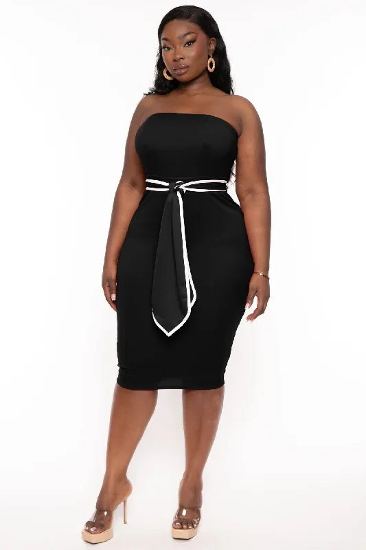 Plus Size Larisa Strapless Midi Dress- Black