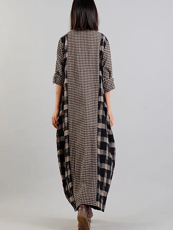 plus-size-plaid-v-neck-retro-cotton-linen-dress