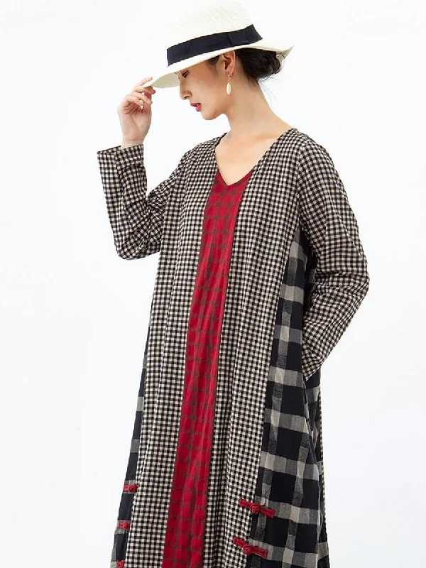 plus-size-plaid-v-neck-retro-cotton-linen-dress