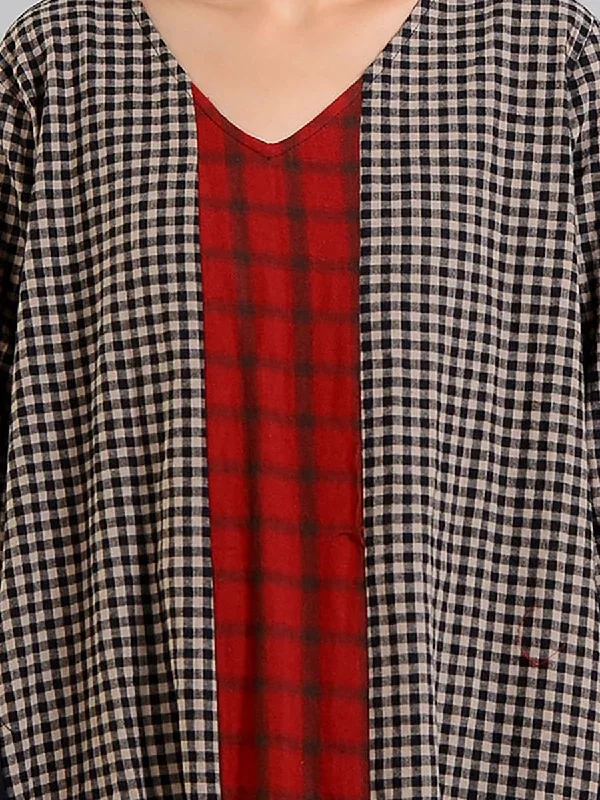 plus-size-plaid-v-neck-retro-cotton-linen-dress