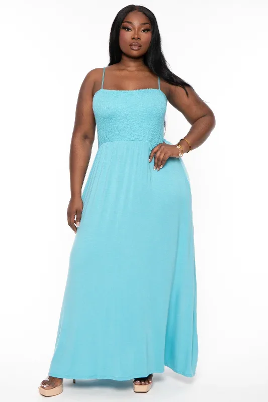 Plus Size Terri Smocked Maxi Dress  - Teal