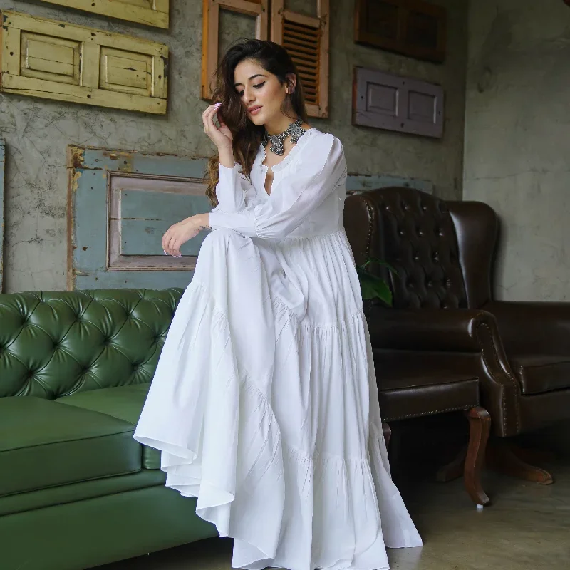 Bunaai Pure White Cotton Maxi Dress