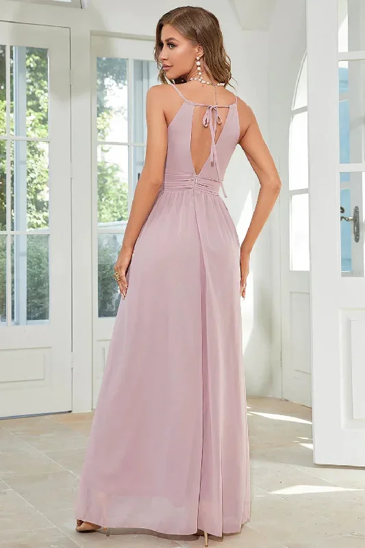 TastyHottie - Purple Chiffon Halter Maxi Dress with Slit