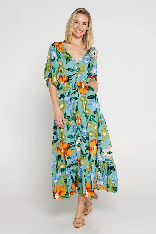 Quinn Maxi Dress - Mint/Apricot Bouquet