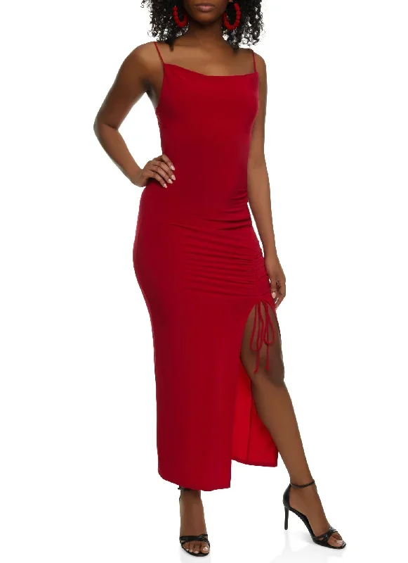 Ruched Cowl Neck Cami Maxi Dress