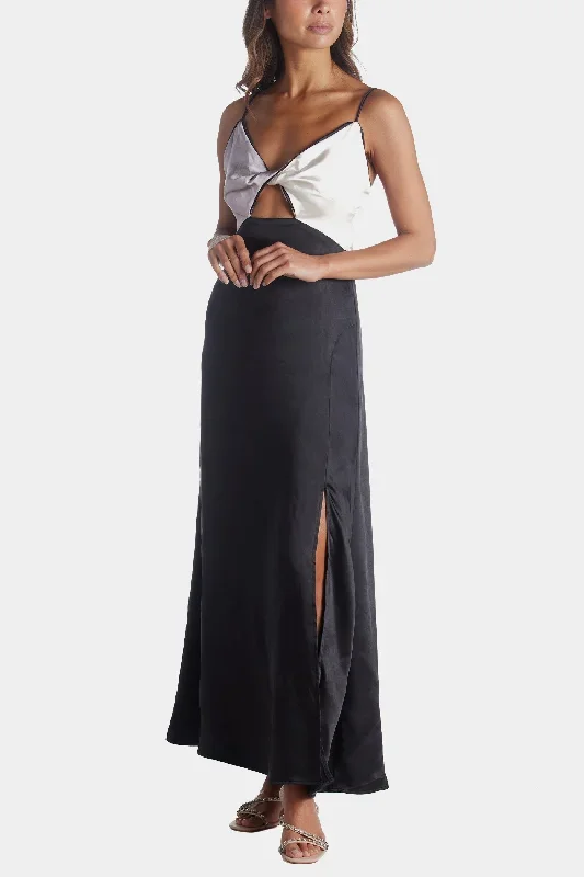 Satin Color Block Cut Out Maxi Dress