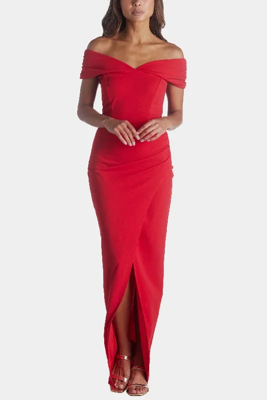 Scuba Crepe Bardot Maxi Dress